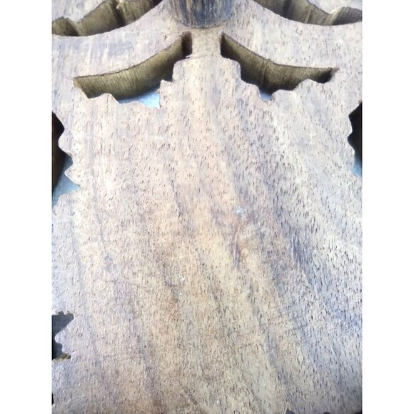 Hand Carved Wooden Kitchen Trivet Three Footed Fall Motif Gold Leaf Vintage 4.5" - Picture 12 of 12